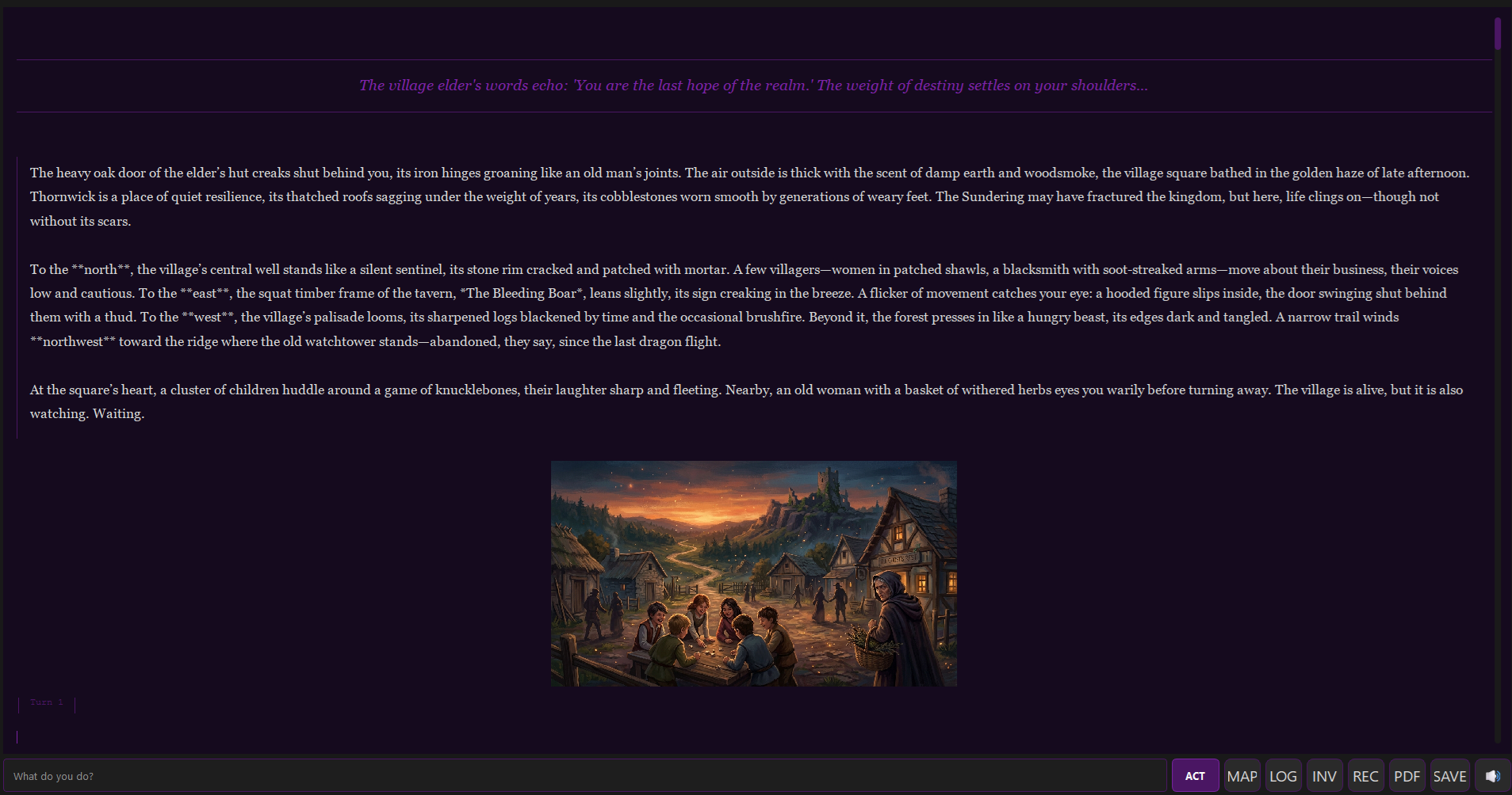 AI Text Adventure gameplay showing story progression
