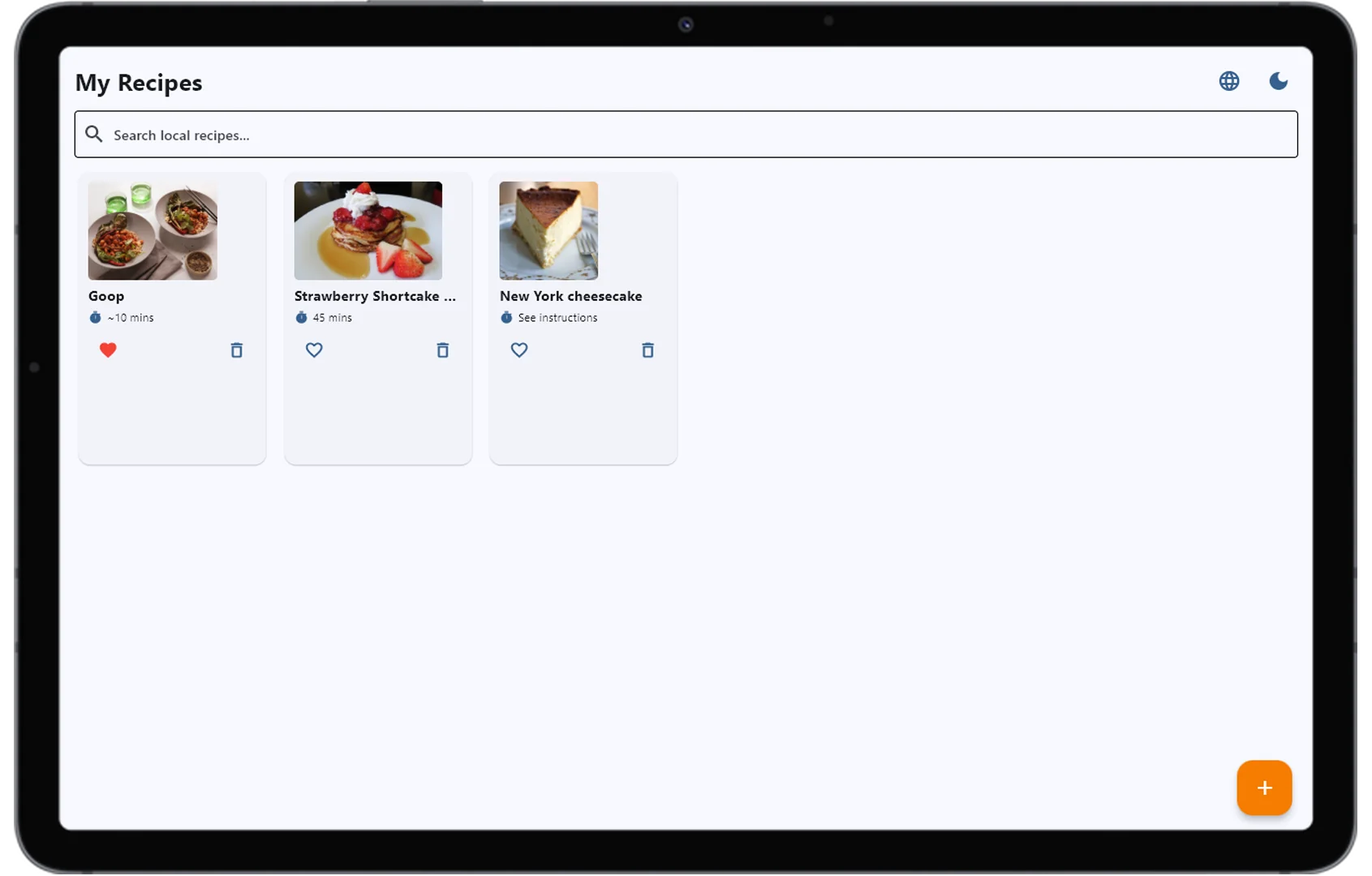 Recipe app generated by Whittl running on Android tablet